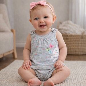 Carter's Gray Romper with Polka Dots